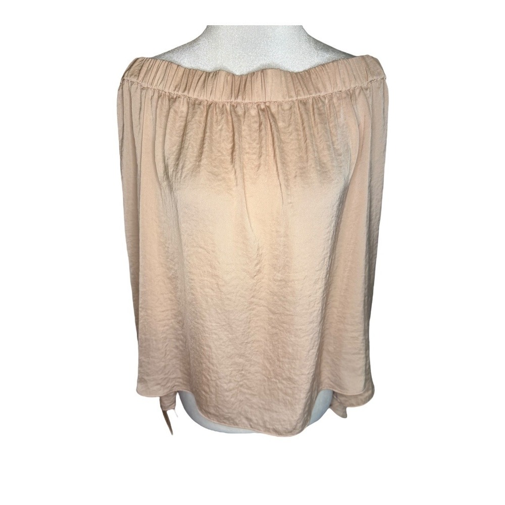 Lucky Brand Off The Shoulder Long Sleeve Beige Blouse Top Womens Medium